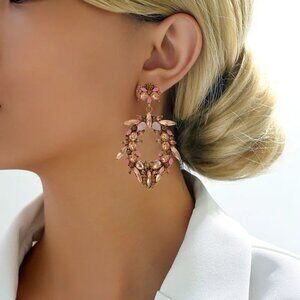 NEW Pink Lady Sparkling Rhinestone Statement Drop Earrings
